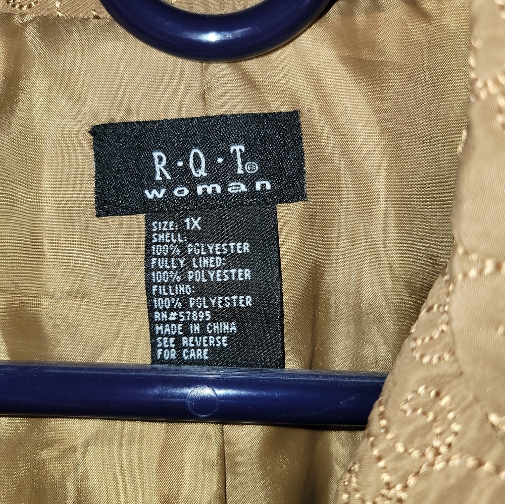 Womens plus sz 1X Tan scroll stitching Jacket Blazer by R.Q.T. - Picture 2 of 5